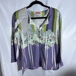 Vintage Cut Cute USA Cardigan Lightweight Knit Abstract Floral Print Colorful L